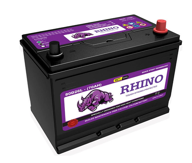 Автомобильный аккумулятор RHINO 55D23L, 60 А·ч
