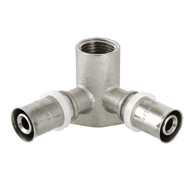 VALTEC Double Brass Press Wall Plate Elbow, 16 mm × 1/2" Female Thread
