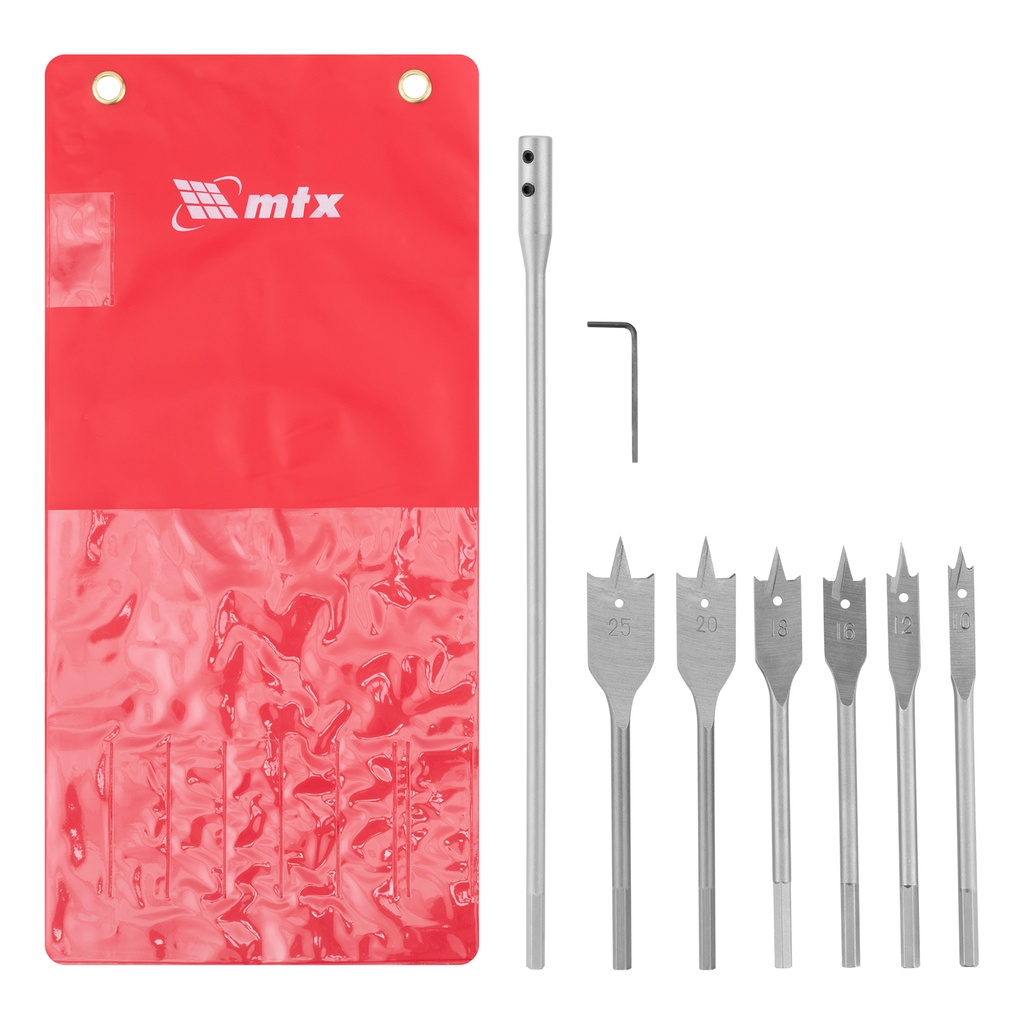 6 pcs Flat drill bits set 10-12-16-18-20-25 mm, extender 300 mm// MTX 704069