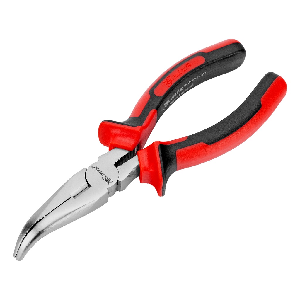 MTX Bent Long‑Nose Pliers 200 mm, NICKEL line / Плоскогубцы изогнутые MTX 200 мм, серия NICKEL — 174249