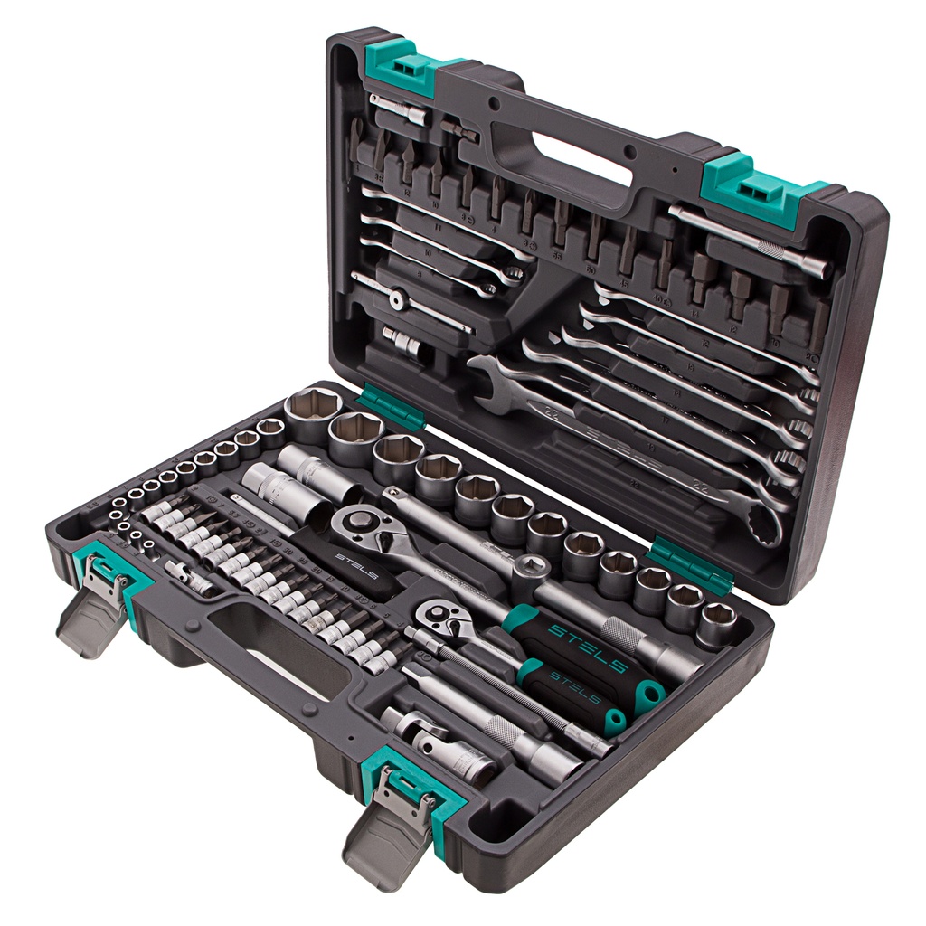 82 pcs Tool kit 1/4", 1/2" ,CrV,in plastic case// Stels 14105