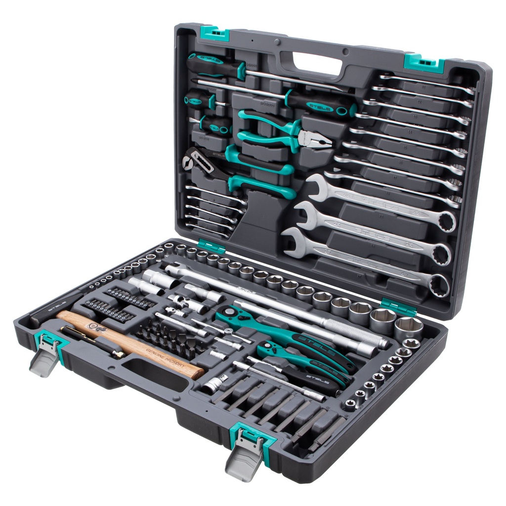 119 pcs Tool kit, 1/4", 1/2", Cr-V, S2, Heavy-duty case// Stels 14112