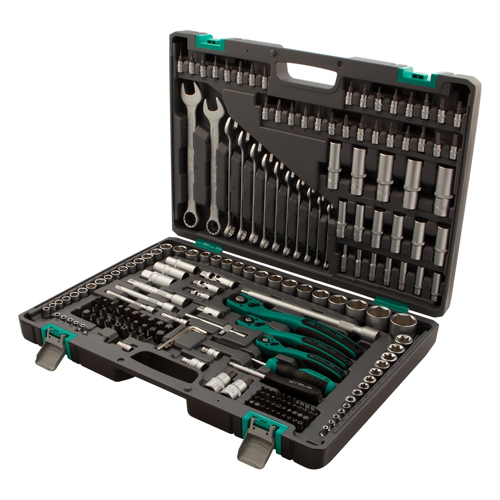 216 pcs Tool kit, 1/4", 3/8, 1/2" Cr-V, S2, Heavy-duty case// Stels 14115