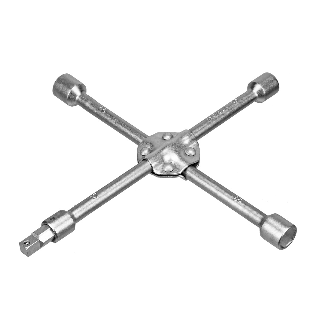 Cross wheel spanner 17х19х21х22 reinforced, with adapter 1/2 inch// Stels 14249