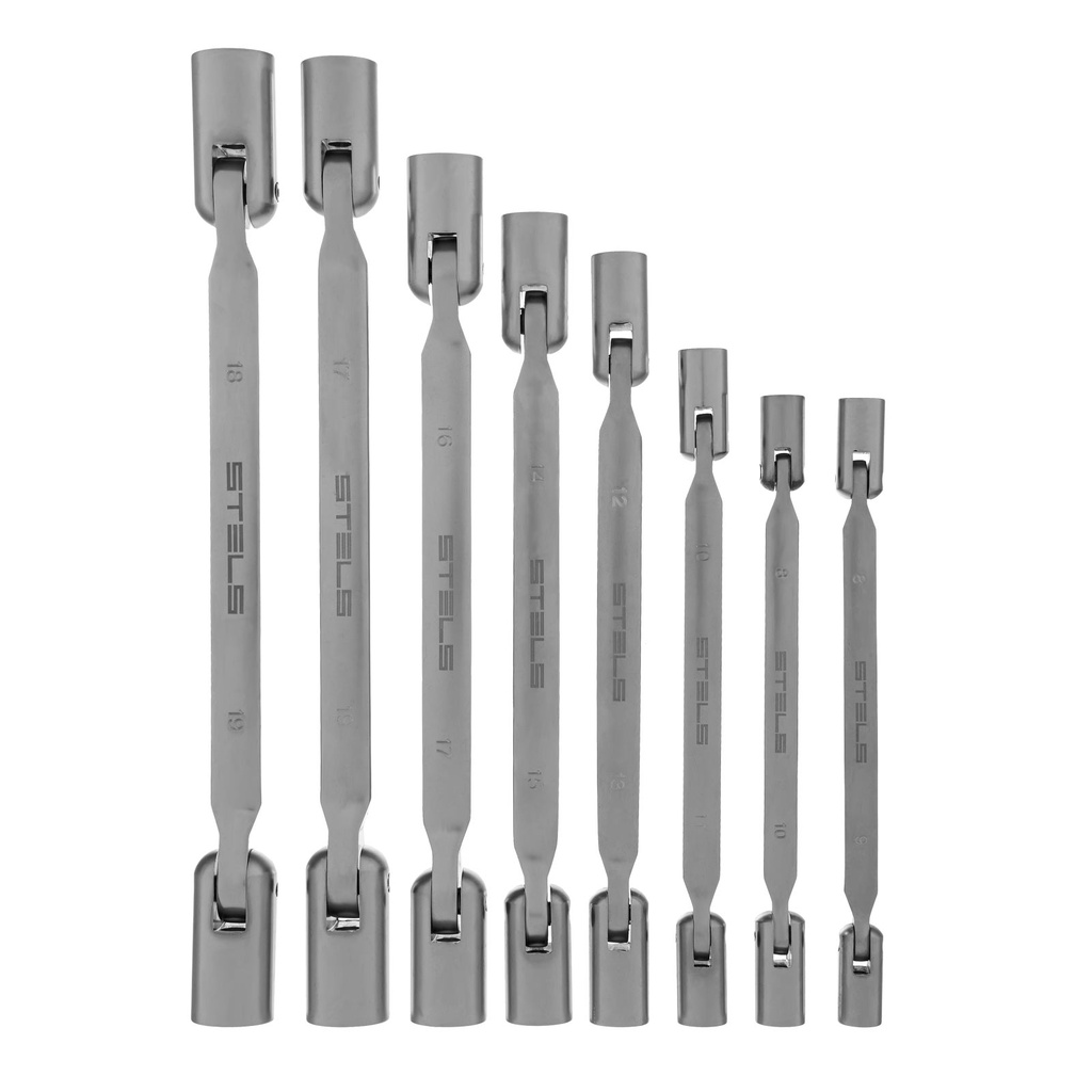 Pivoted wrench kit, CrV, 8 pcs,, bihexagonal,// Stels 14965