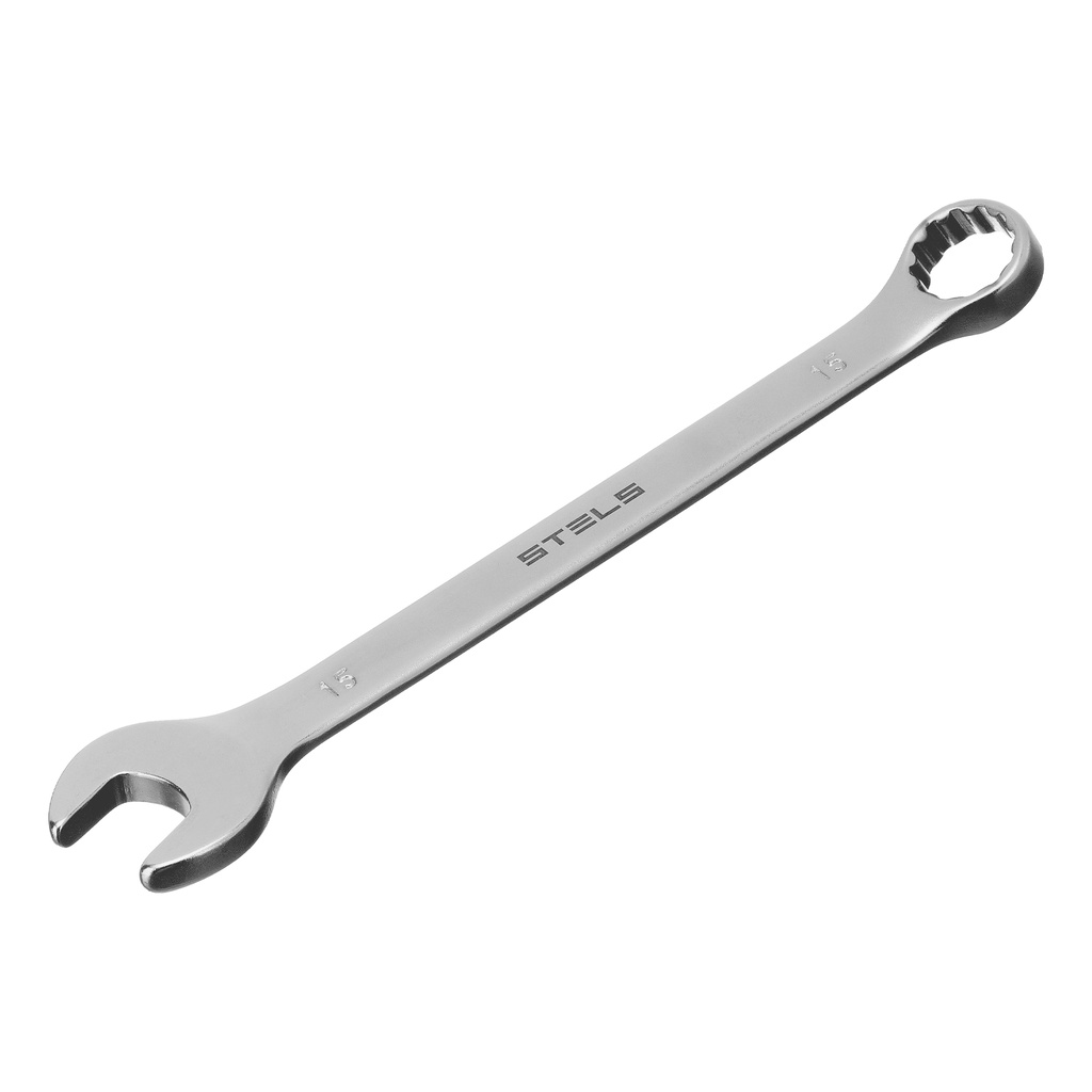 Combination spanner, 15 mm, CrV, satin chrome// Stels 15212