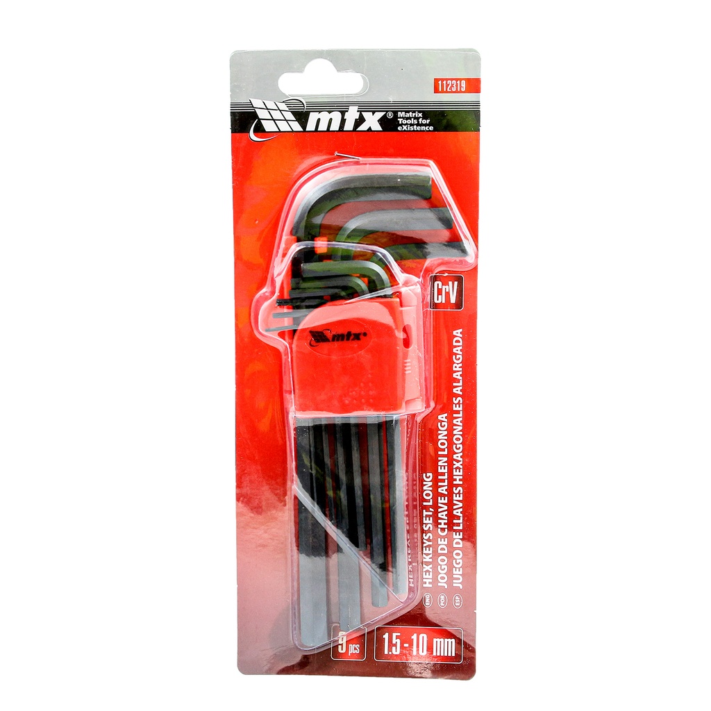 HEX key set, 1,5–10 mm, CrV, 9 pcs,, oxidized, extended// MTX 112319