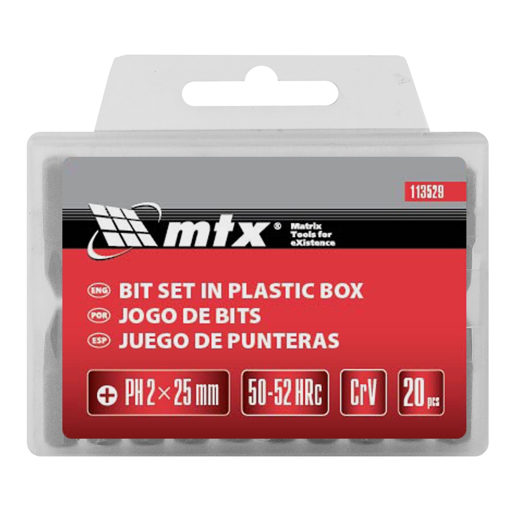 Bit set, PH2x25 mm, steel CRV, 20 pcs, in plastic case// MTX 113529