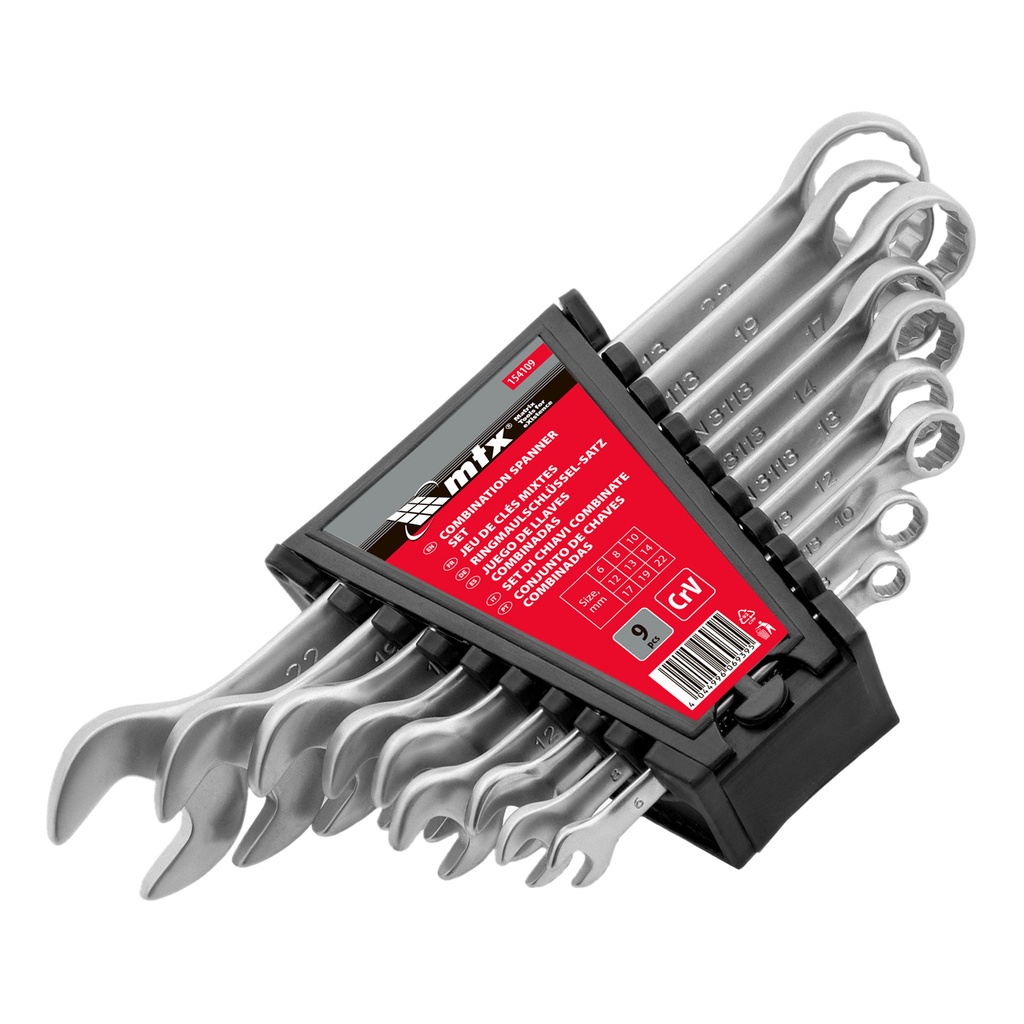 9 pcs Combination spanner kit, 6 - 22 mm, CrV, satin finish// MTX 154109