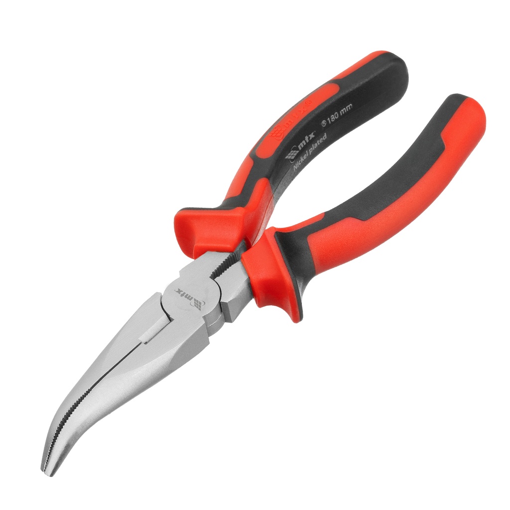 Bent long-nose pliers, 180 mm, two-component handles, NICKEL line// MTX 174229