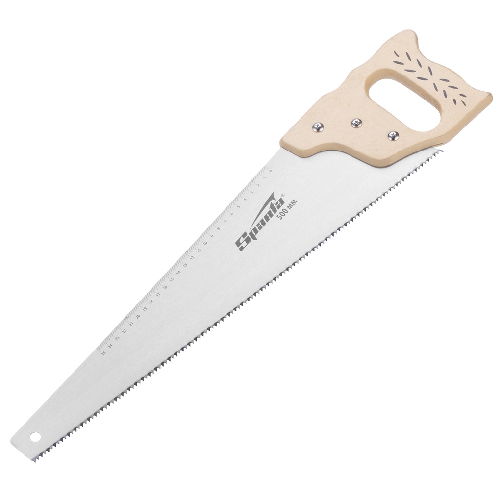 Wood saw 400mm, 7-8 ТРI, hardened tooth, with ruler and wooden handle/