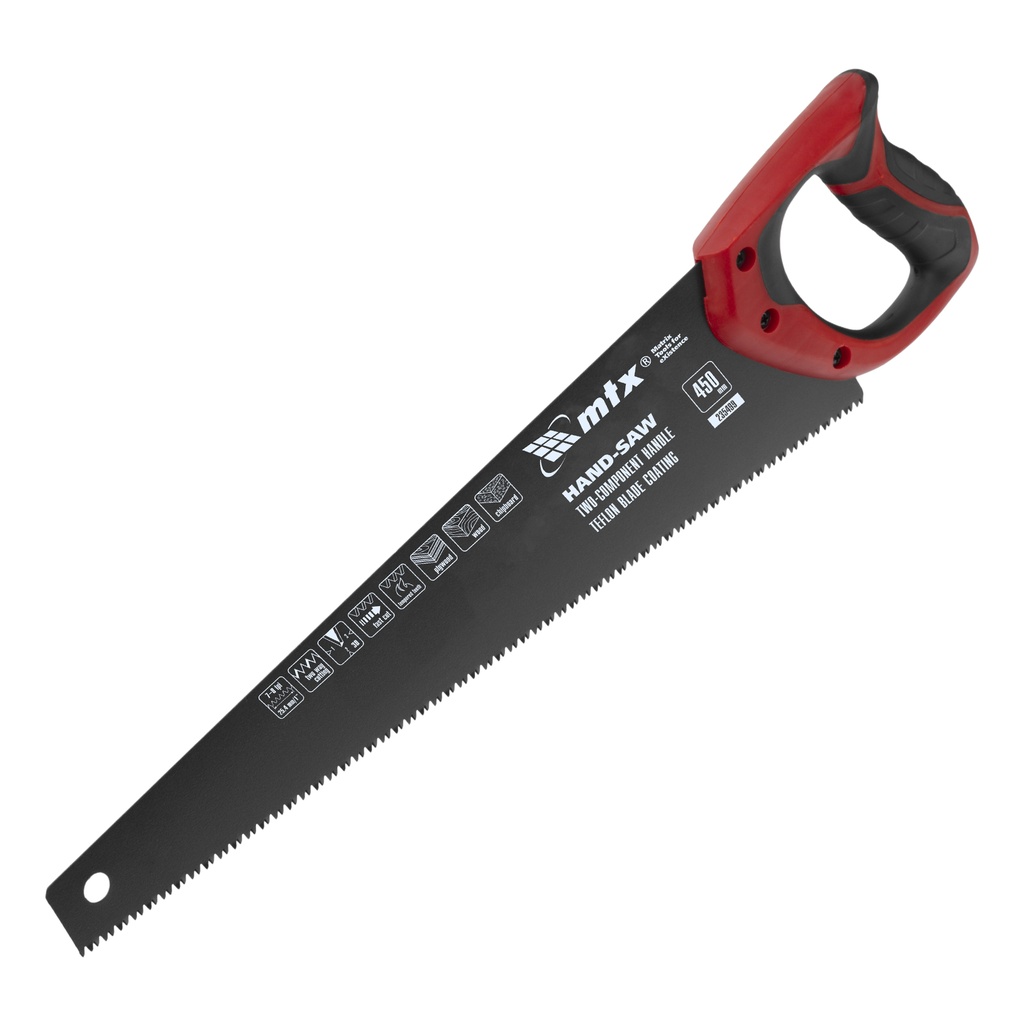 Pad-saw, 450 mm, 7 to 8 Tpi, 3D tempered tooth, teflon blade coating, two-component handle// MTX 235509