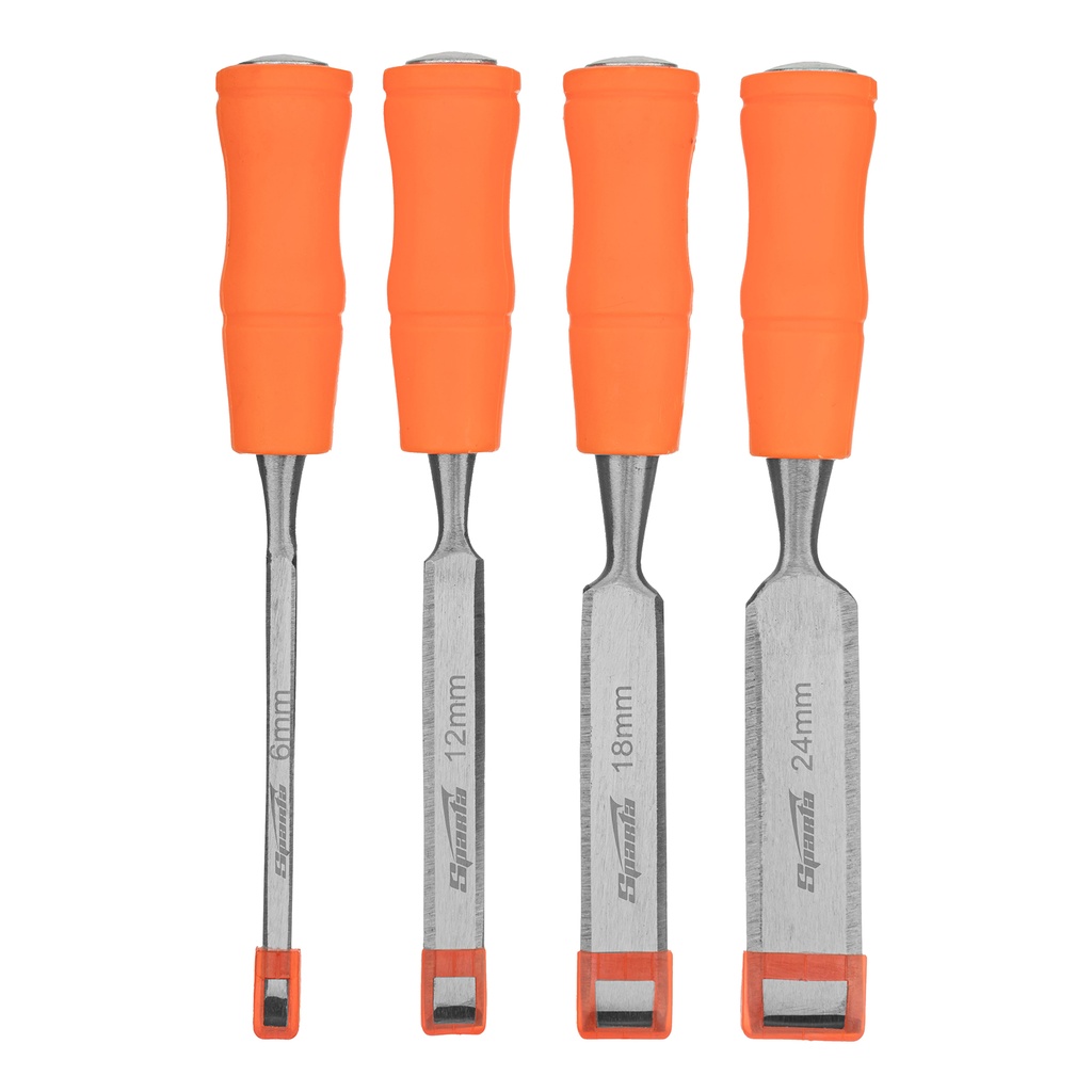 4 pcs Chisels set, 6-12-18-24mm, flat blade, with impact plastic handle// Sparta 243975