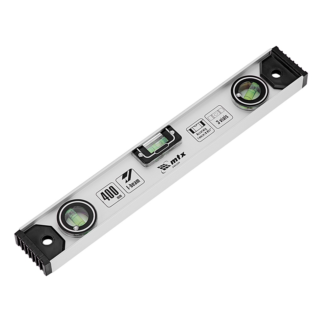 Aluminium spirit level "Rail", 400 mm, 2 vials + 1 rotary// MTX 340209