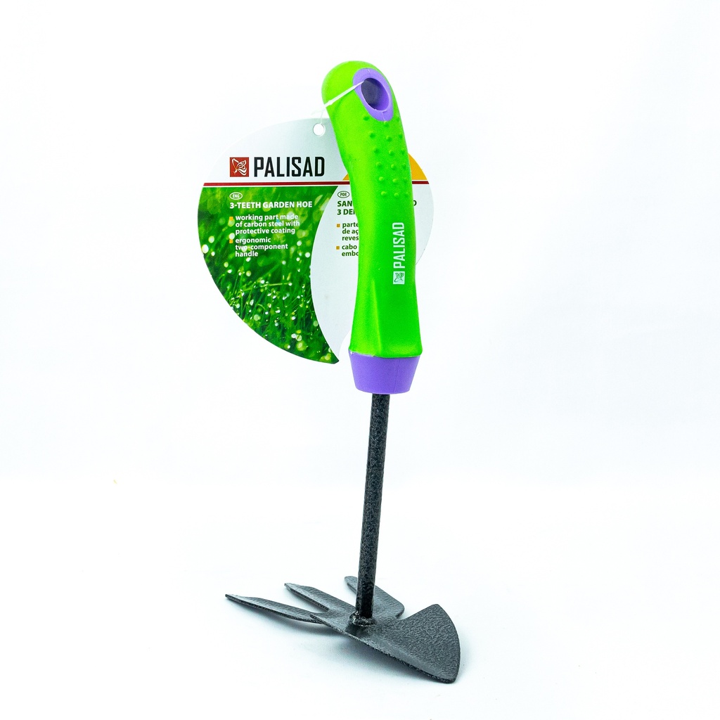 Combined hoe, petal, 3-teeth, protective coating, rubberized ergonomic handle// PALISAD