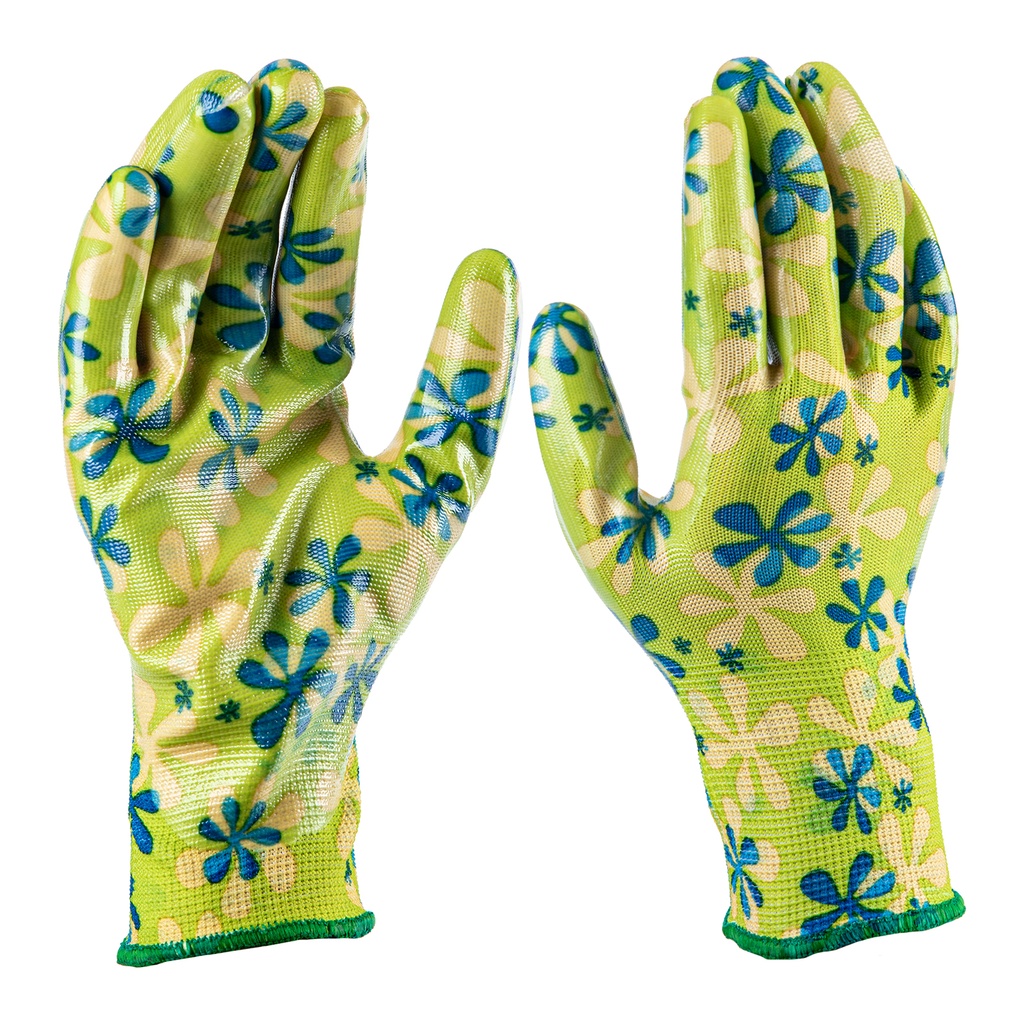 Garden polyester gloves, palm nitrile coated, green, L// PALISAD