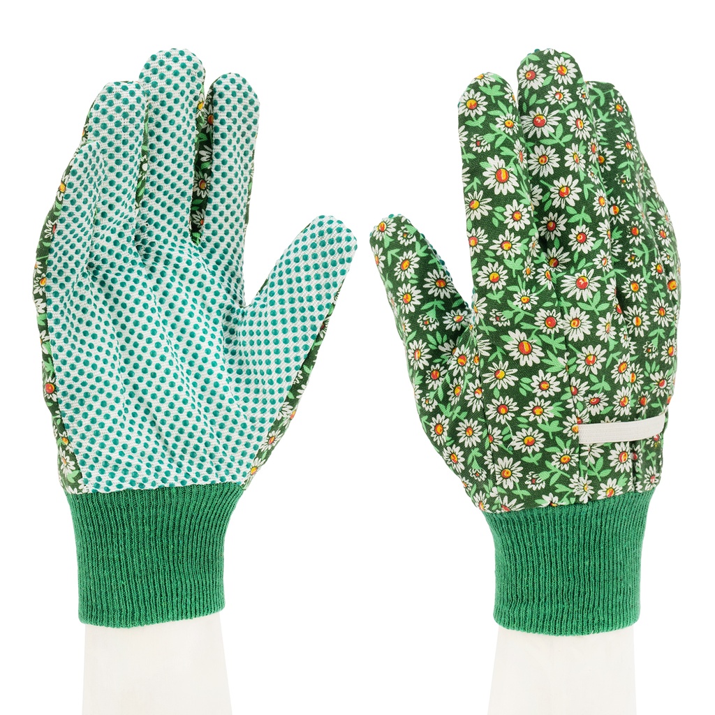 Cotton garden gloves, PVC dots on palm and fingers, knitted wrist, L// PALISAD