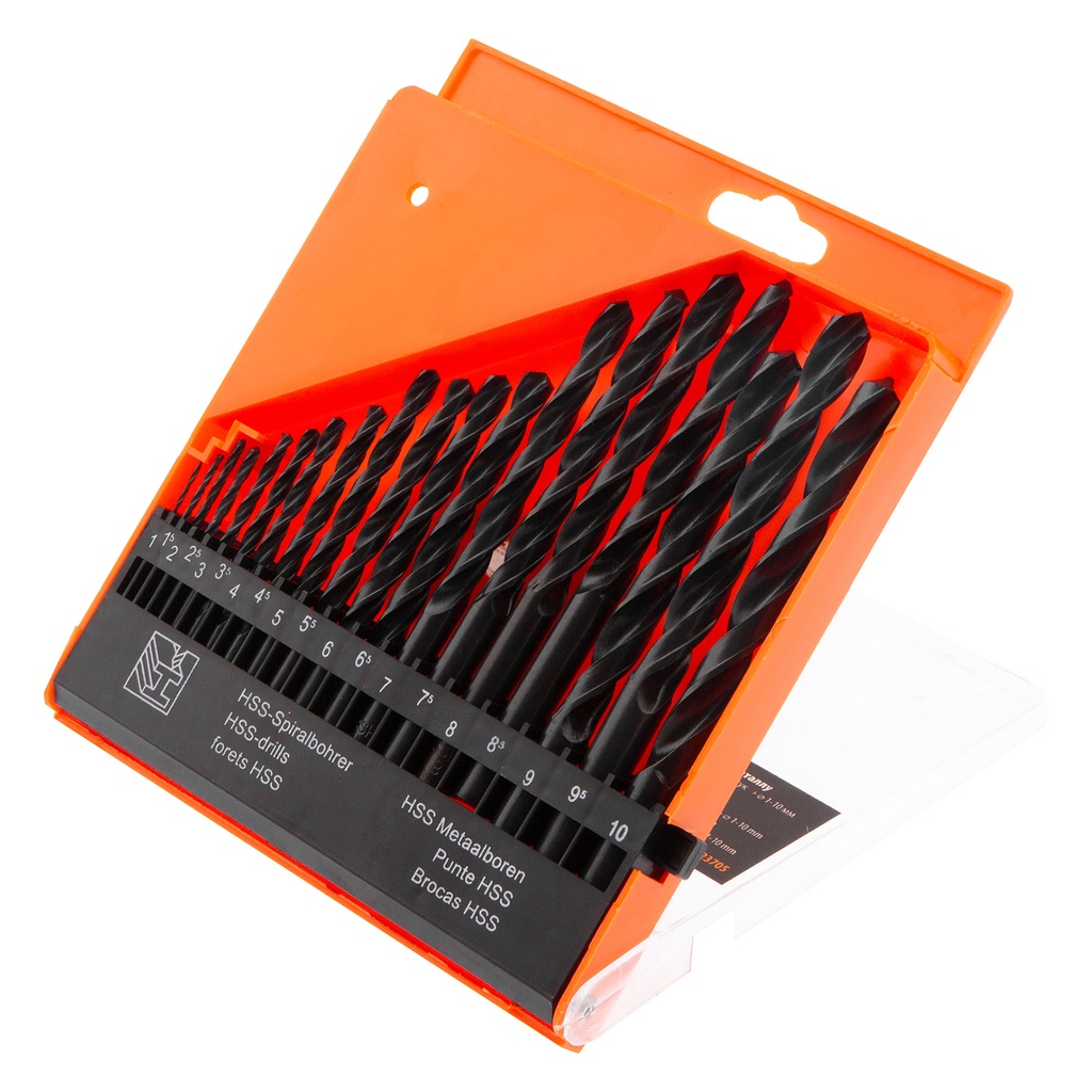 19 pcs Twist drill set 1-10mm, (step 0,5mm), HSS, plastic box// Sparta 723705
