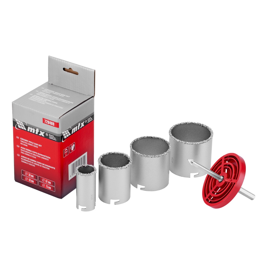 Tangsten grit tipped Hole saws set 33-53-67-73 mm, hex shank// MTX 728409