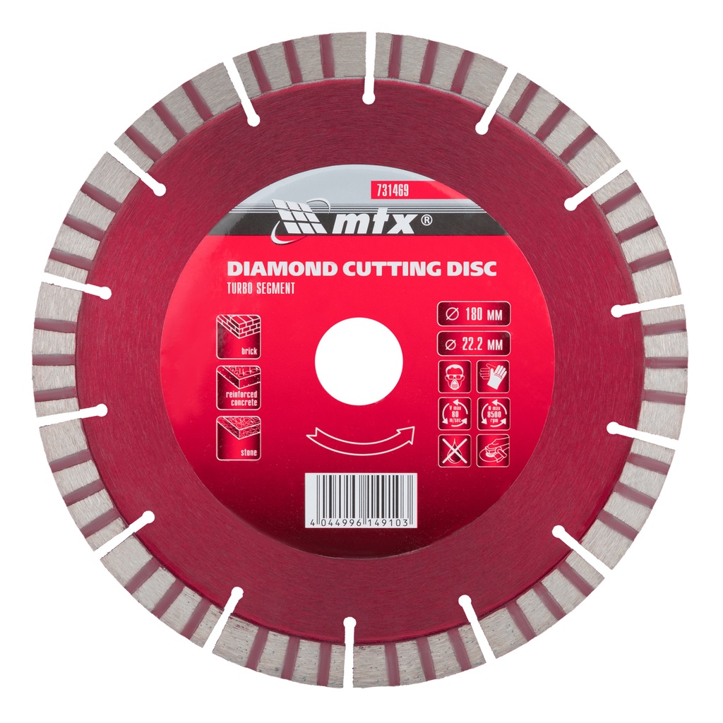 Turbo-segmented diamond saw blade 180 х 22,2 mm, dry cut// MTX 731469