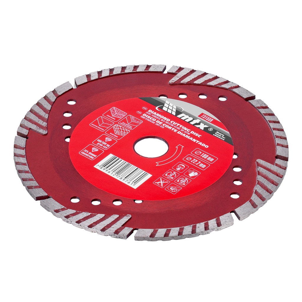 Segmented diamond saw blade with protective zones 180 х 22,2 mm, dry cutting/