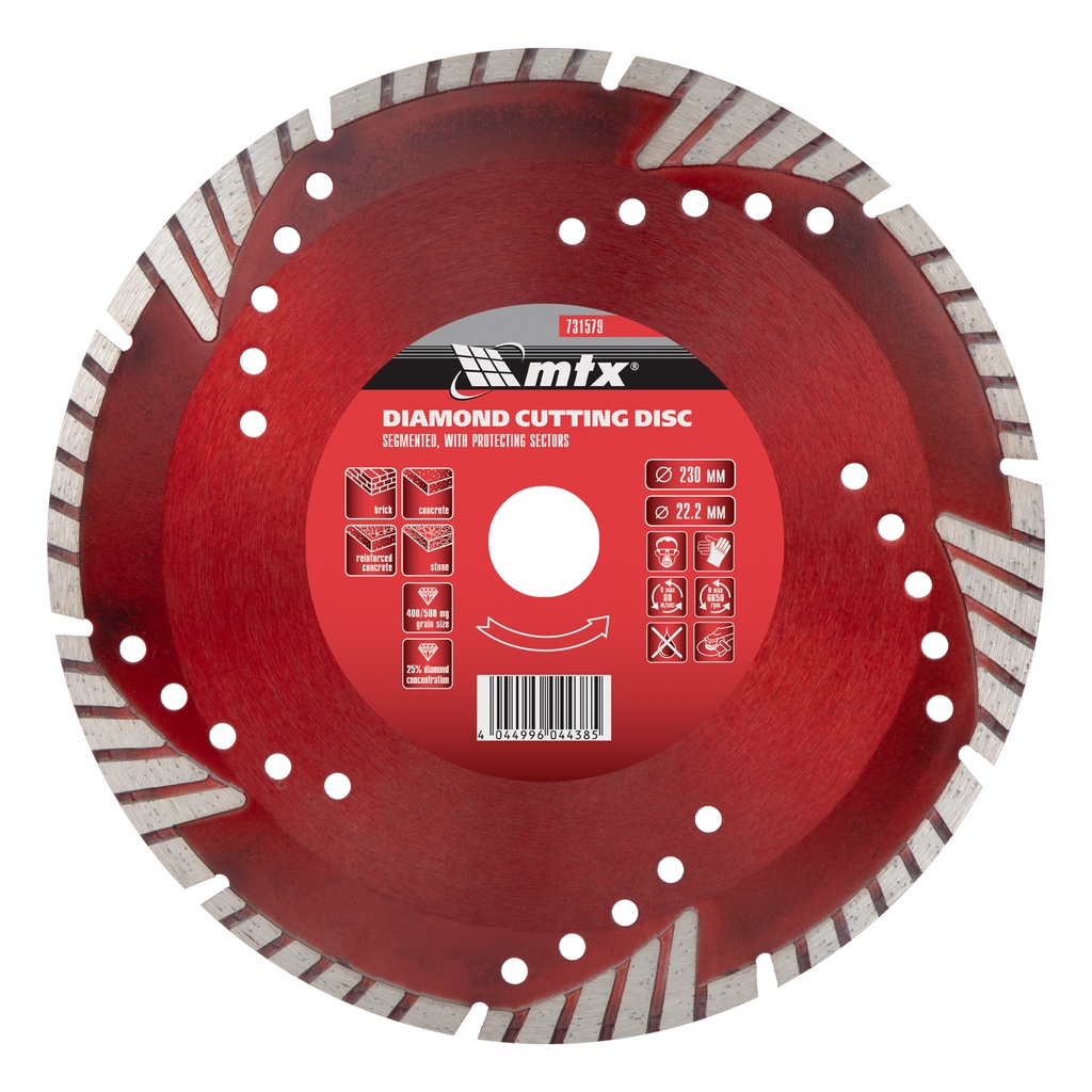 Segmented diamond saw blade with protective zones 230 х 22,2 mm, dry cut/