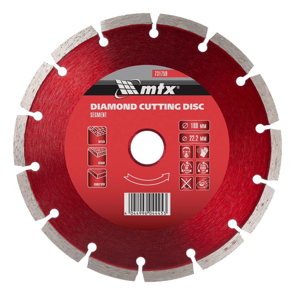 Segmented diamond saw blade 180 х 22,2 mm, dry cut/
