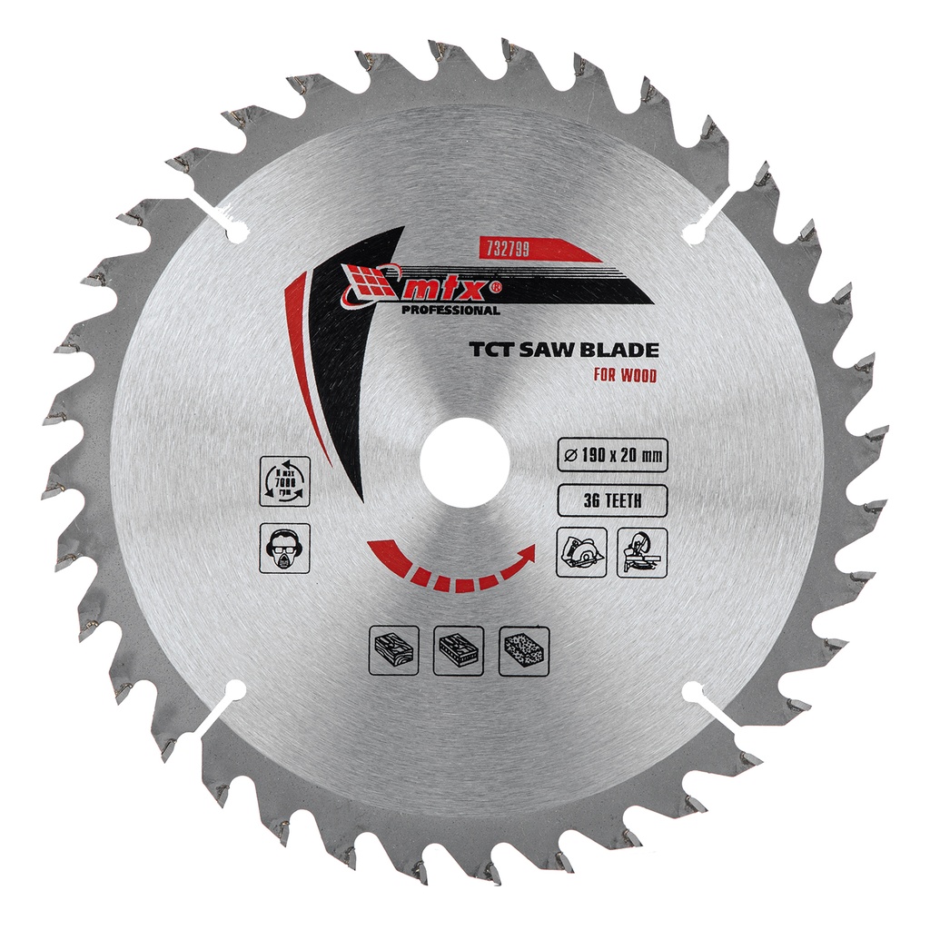T,C,T, Saw blade for wood cutting, 190 х 20 mm, 36T + ring 20/16// MTX 732799