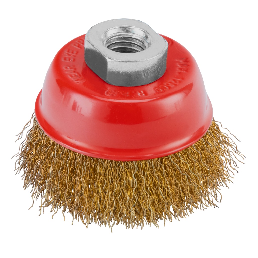 Crimped cup grinder brush 65 mm, М14, brass coated steel wire// MTX 746039