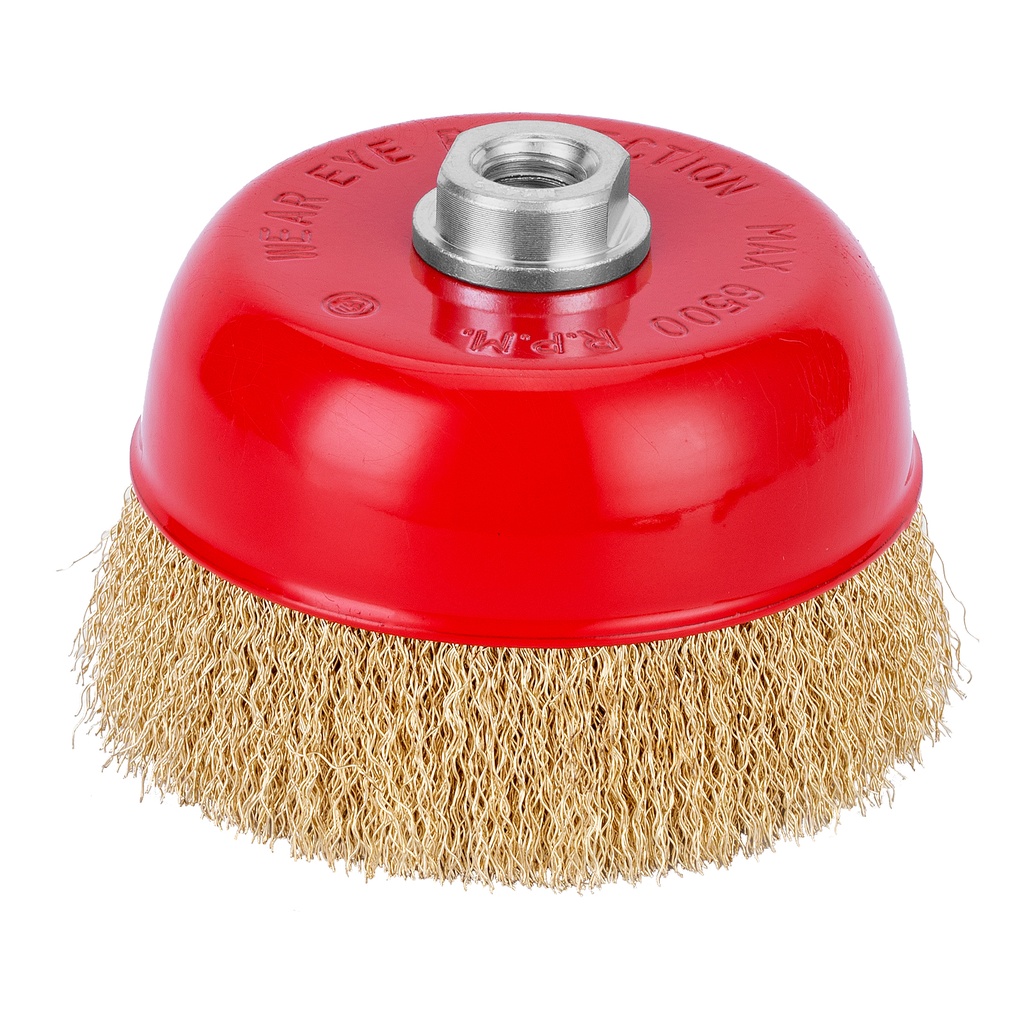 Crimped cup grinder brush 125 mm, М14, brass coated steel wire// MTX 746069