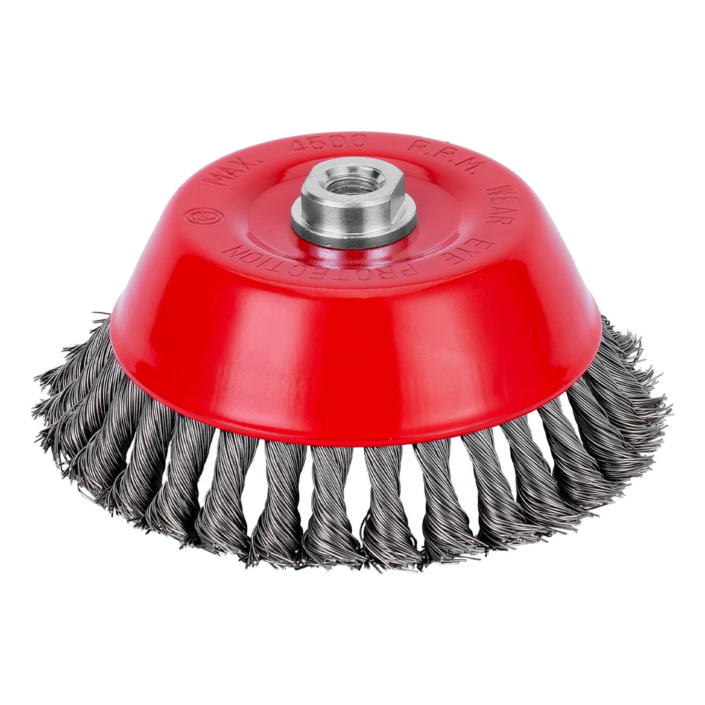Twisted сup grinder brush, 150 mm, М14, tempered steel wire/