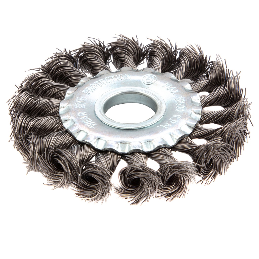 Twisted wheel grinder brush, 100 mm, arbor hole 22,2 mm, tempered steel wire// MTX 746309