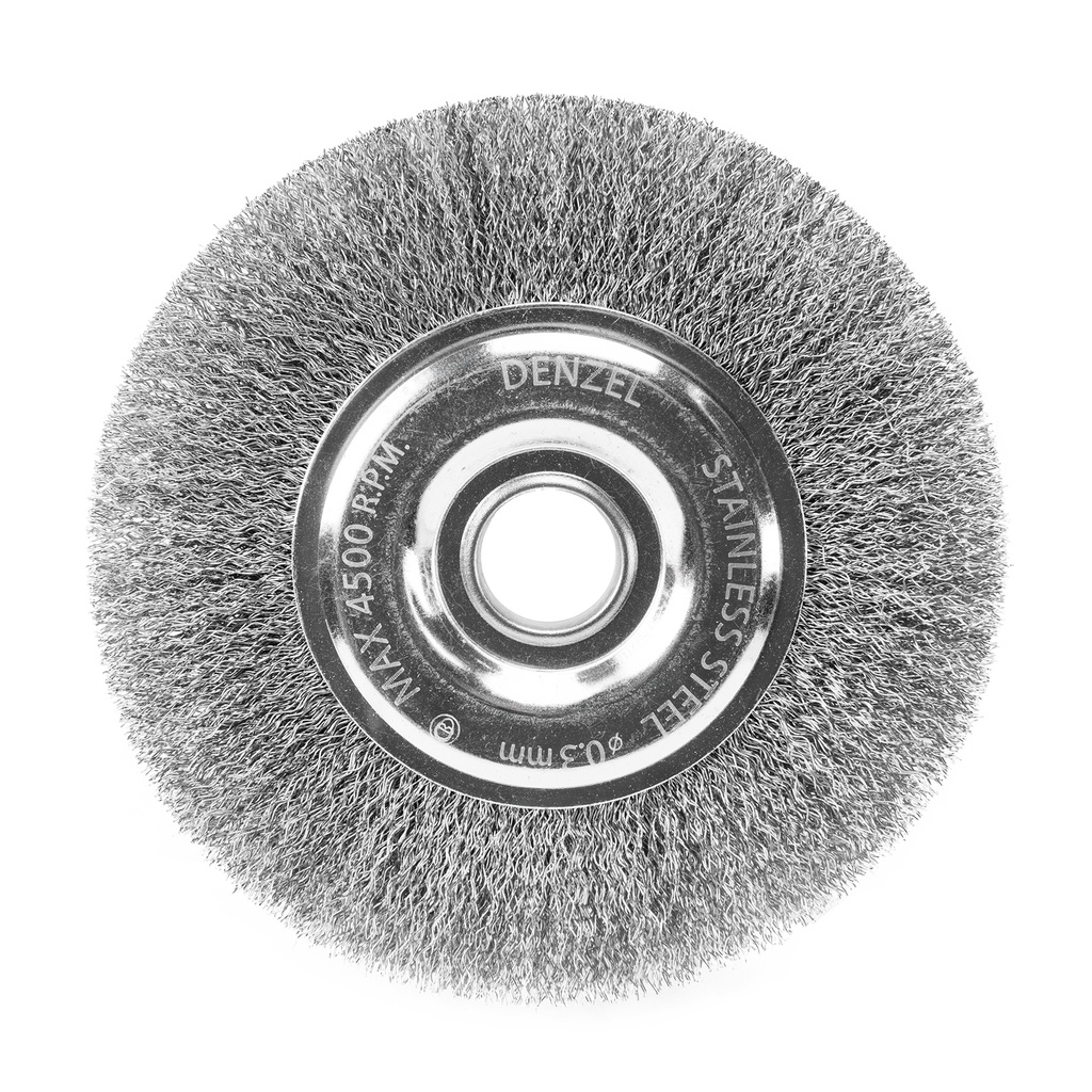 Brush for angle grinder, 150 mm, Flat, crimped stainless wire 0,3 mm, arbor hole 22,2 mm// Denzel 746643