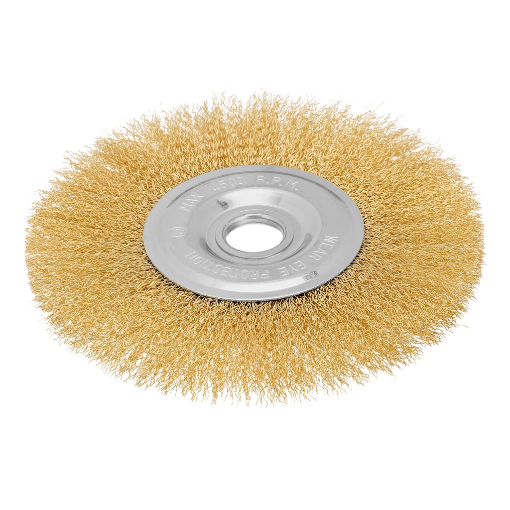 Crimped wheel grinder brush, 175 mm, arbor hole 22,2 mm, brass coated steel wire// MTX