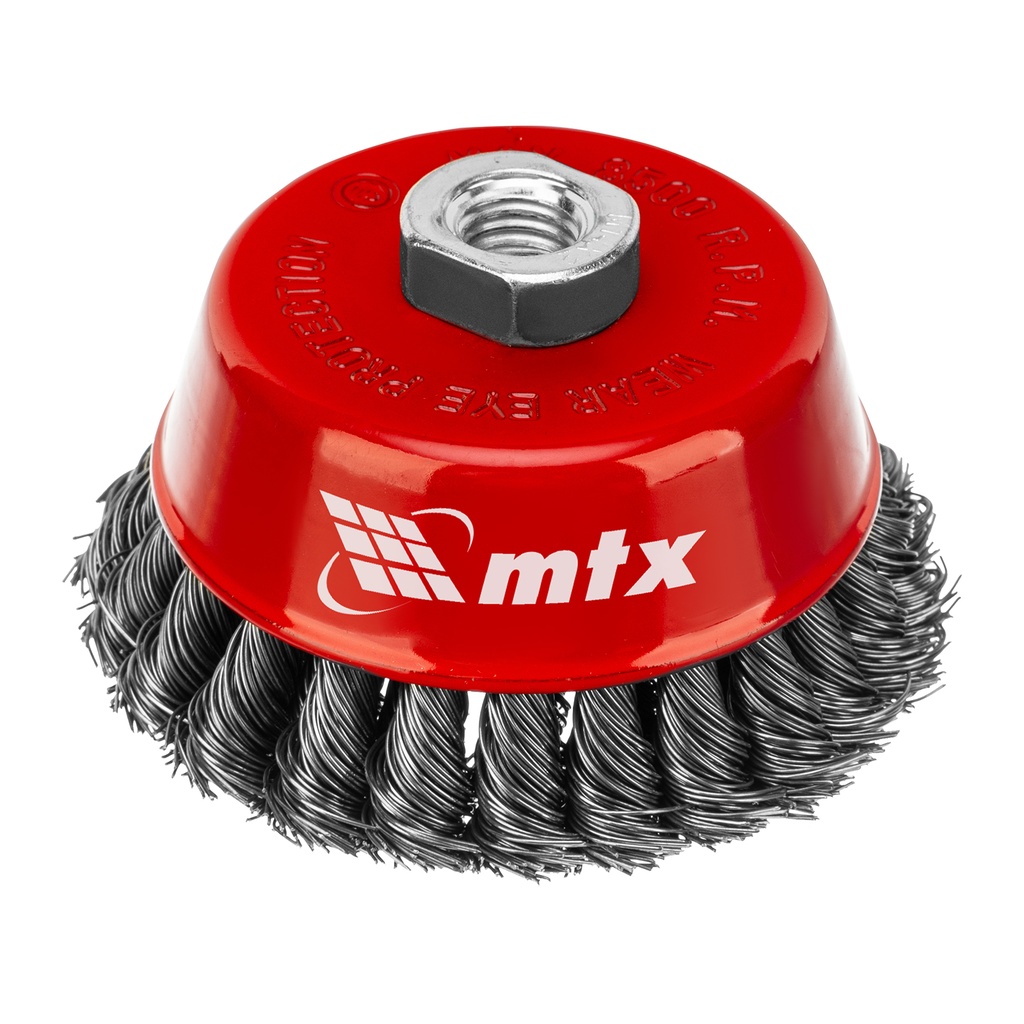 Cup brush for angle grinder, 100 mm, M14, double row twisted steel wire 0,5 mm// MTX