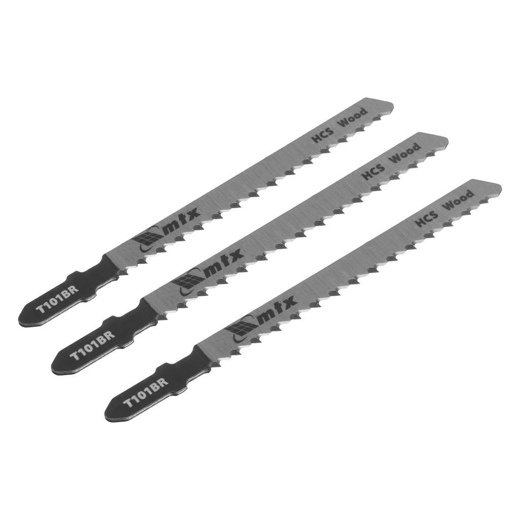 Jig saw blade for wood, 3 pcs T101BR, 75 x 2,5 mm, reversible teeth, HCS// MTX 782039