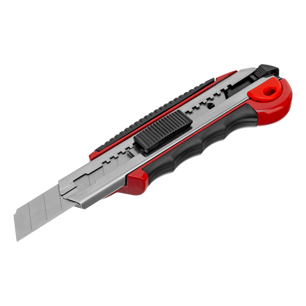 Utility knife, 18mm, retractable blade, 5 spare blades, metal guide, rubber-coated handle// MTX 789219