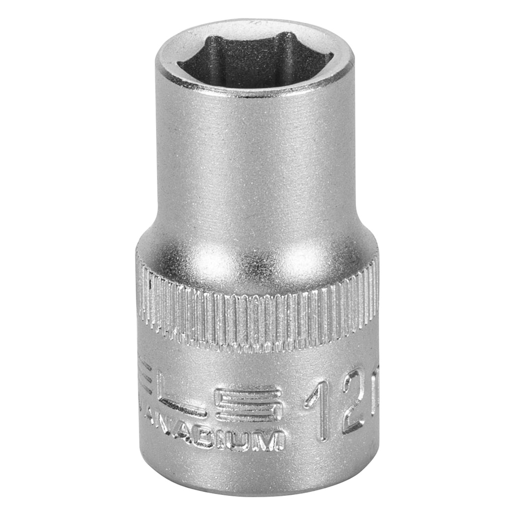 1/2" Dr,, 6PT Socket 12 mm, CrV, with plastic holder// Stels 1381255
