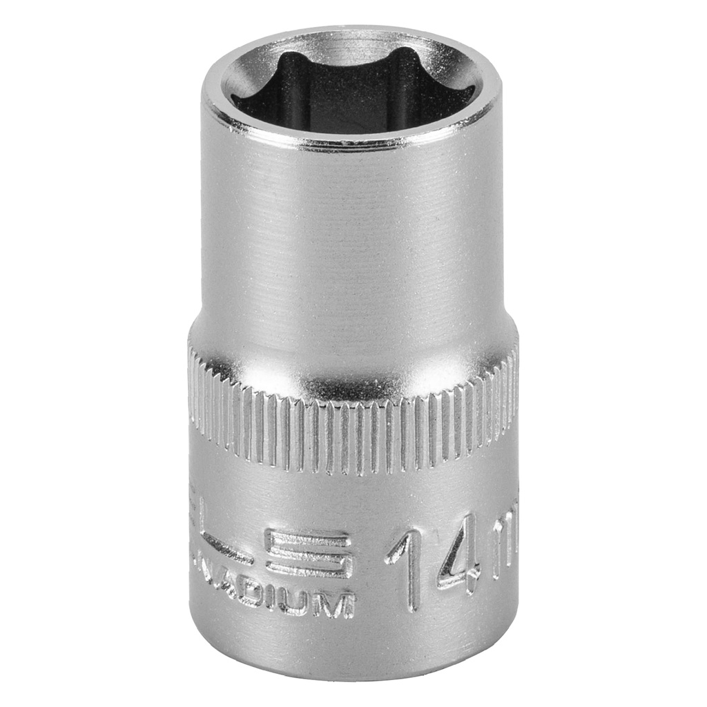 1/2" Dr,, 6PT Socket 14 mm, CrV, with plastic holder// Stels 1381455
