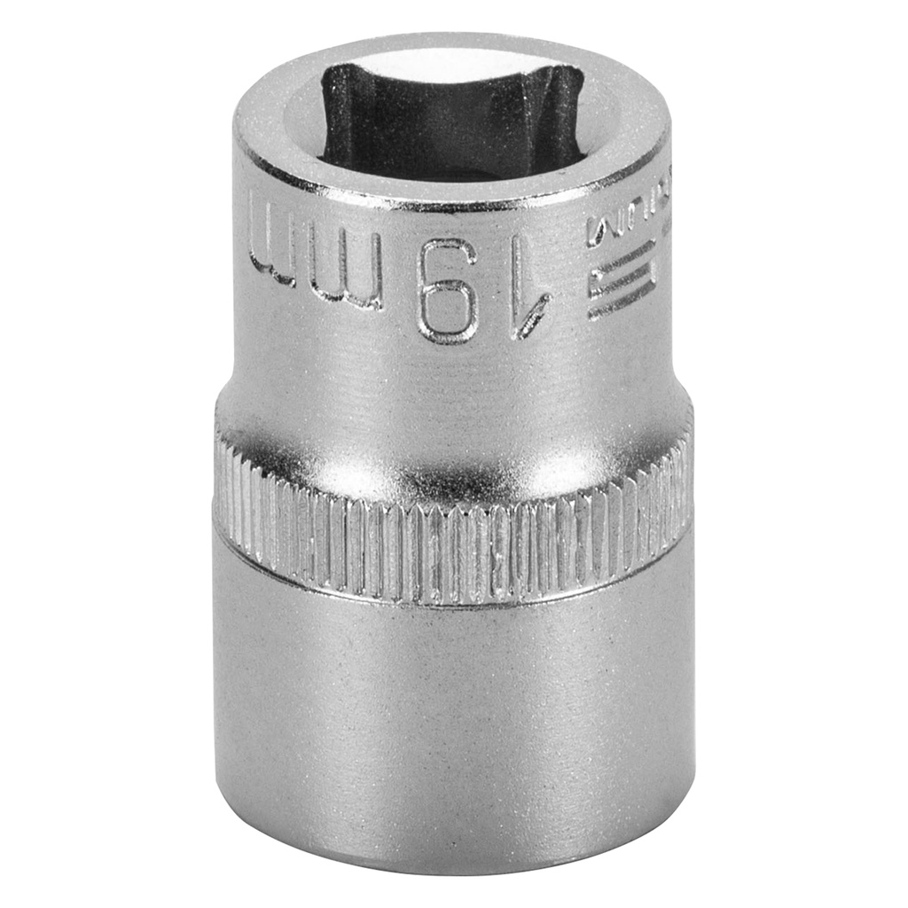 1/2" Dr,, 6PT Socket 19 mm, CrV, with plastic holder// Stels 1381955