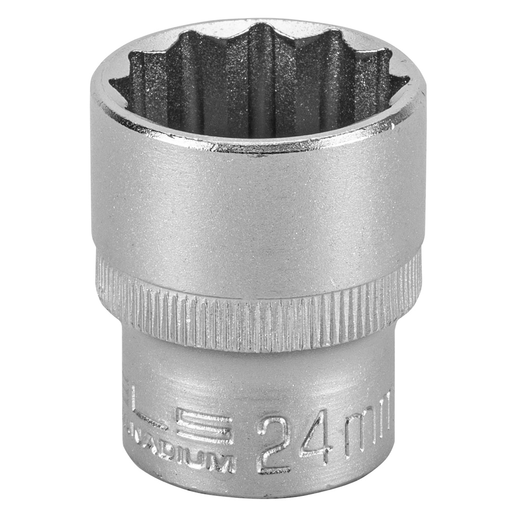 1/2" Dr,, 12PT Socket 24 mm, CrV, with plastic holder// Stels 1392455
