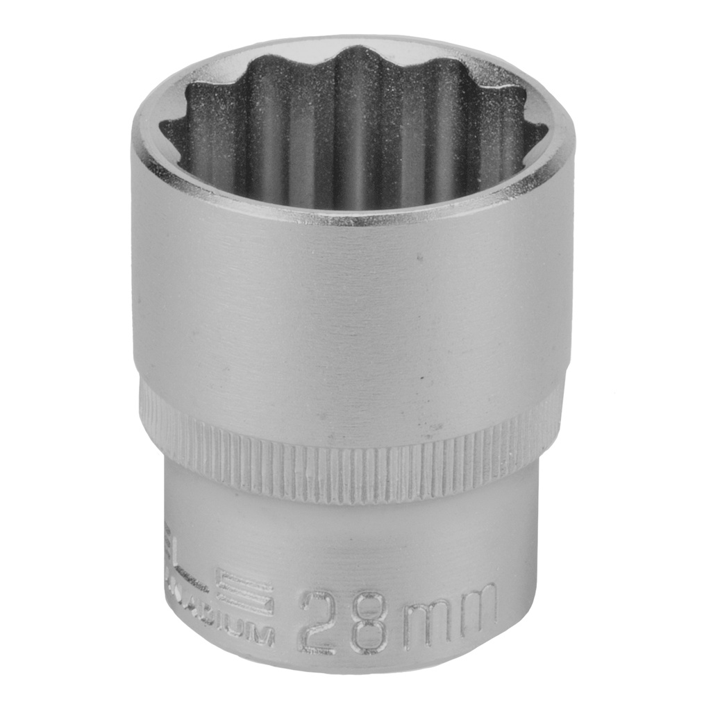 1/2" Dr,, 12PT Socket 28 mm, CrV, with plastic holder// Stels 1392855