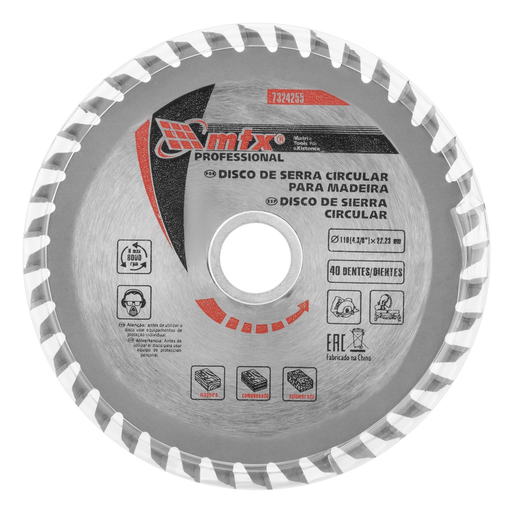 T,C,T, Saw blade for wood cutting, 110 х 22,23 mm, 40T, ring to 20mm// MTX 7324255