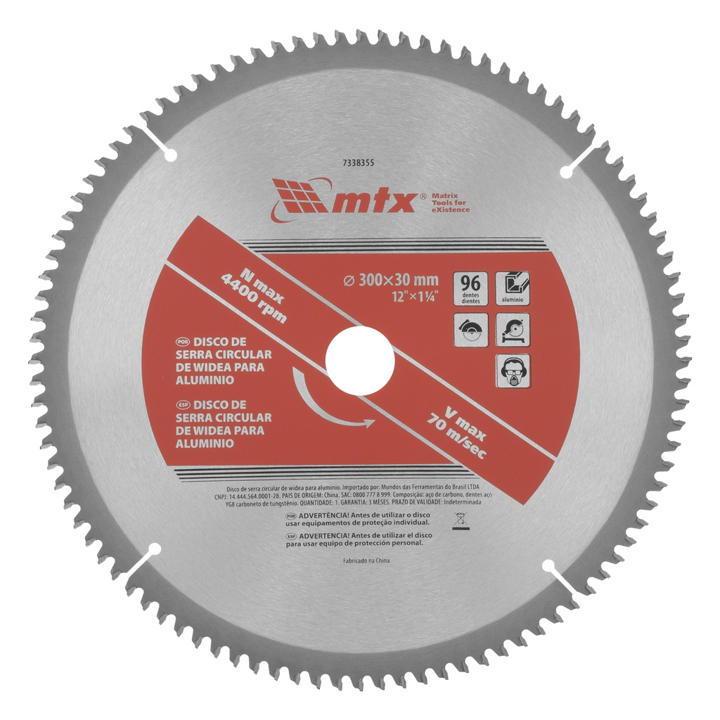 T,C,T, Saw blade for aluminum cutting, 300 х 30 mm, 96T// МТХ 7338355