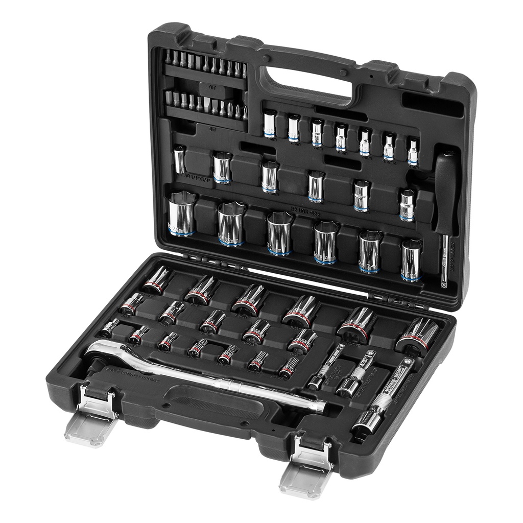 64 pc, Tool kit 1/2", 3/8", 1/4" in plastic case// Denzel 7714107