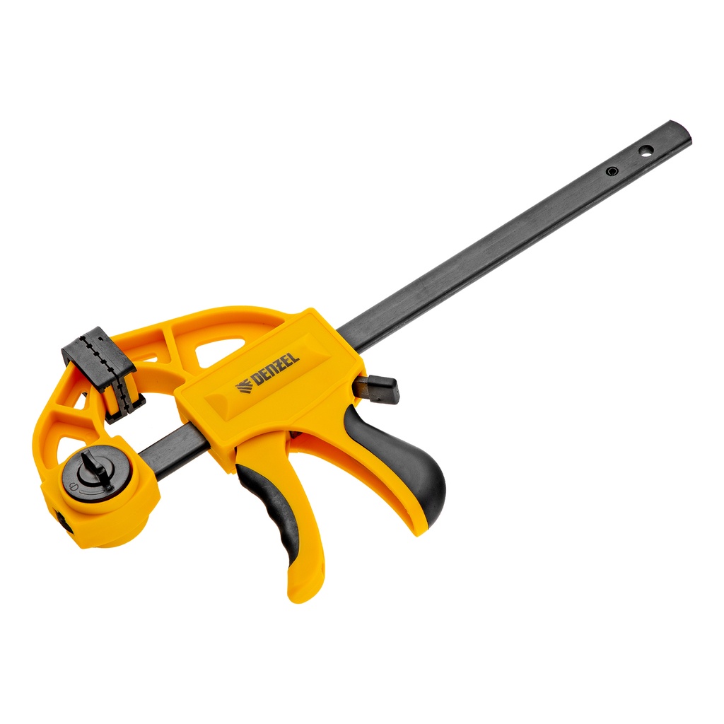 Trigger clamp, 6"x 2 3/4", plastic body, with fixator, bi-material handle// Denzel 7720563