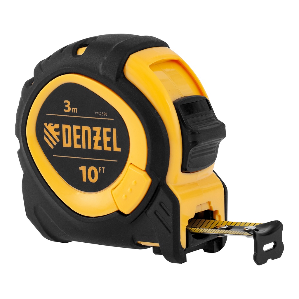 Tape measure, rubberized body, 10', 3 lockers// Denzel 7732590