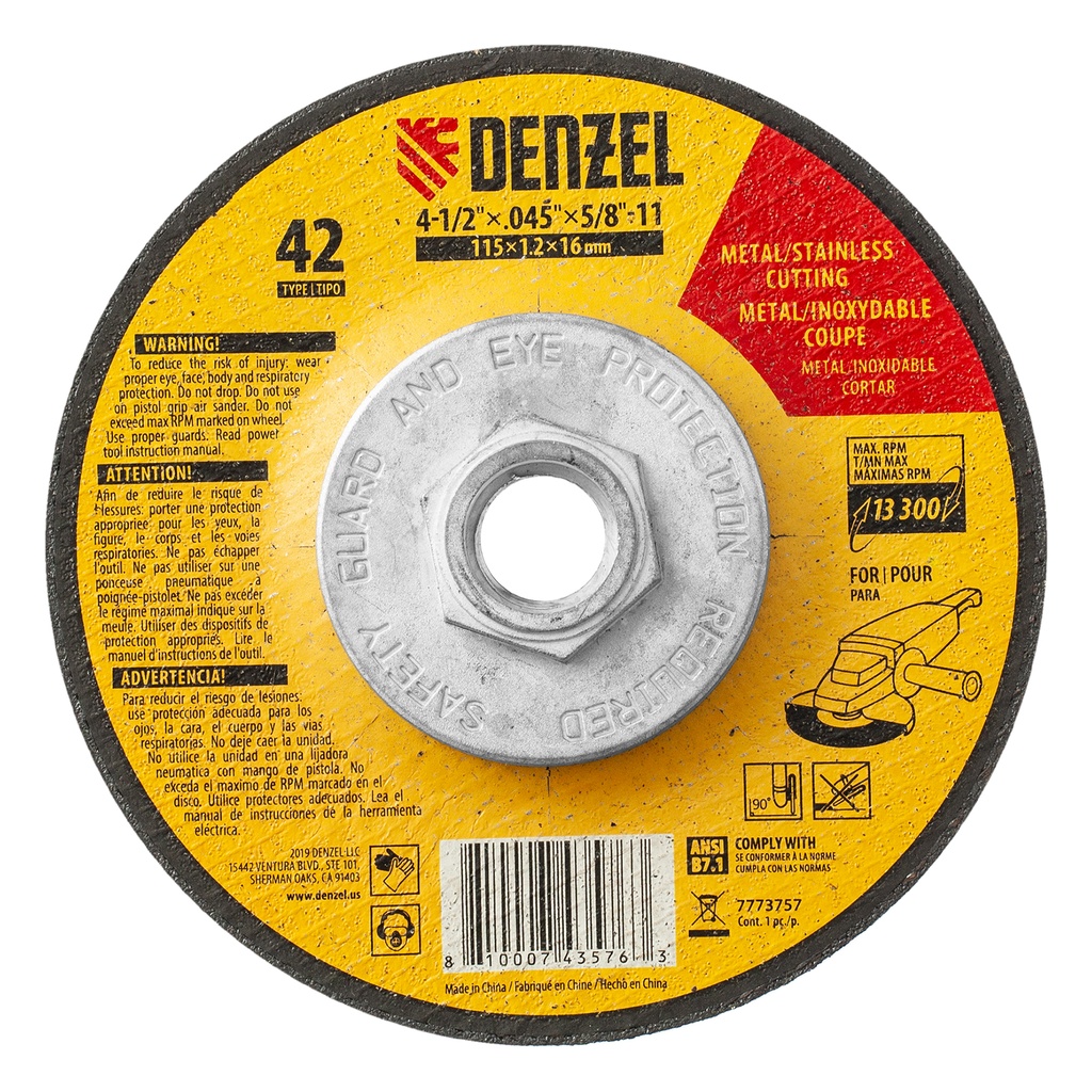 Denzel Metal Cutting Wheel, 115 × 1.2 × 16 mm