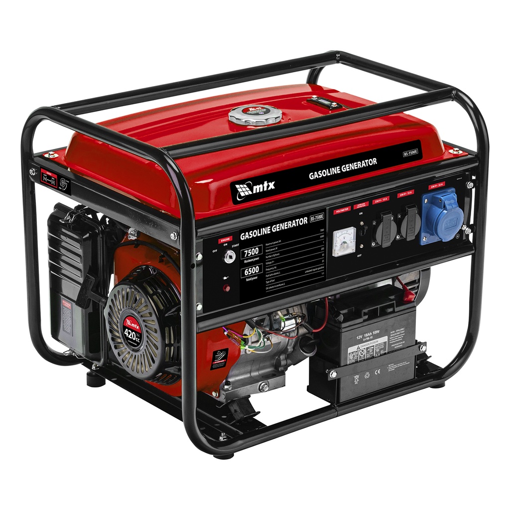 Gasoline generator BS-7500E, rated power 6,5 kW,max power 7,5 kVA, 230 V, 25 L,electric start// MTX