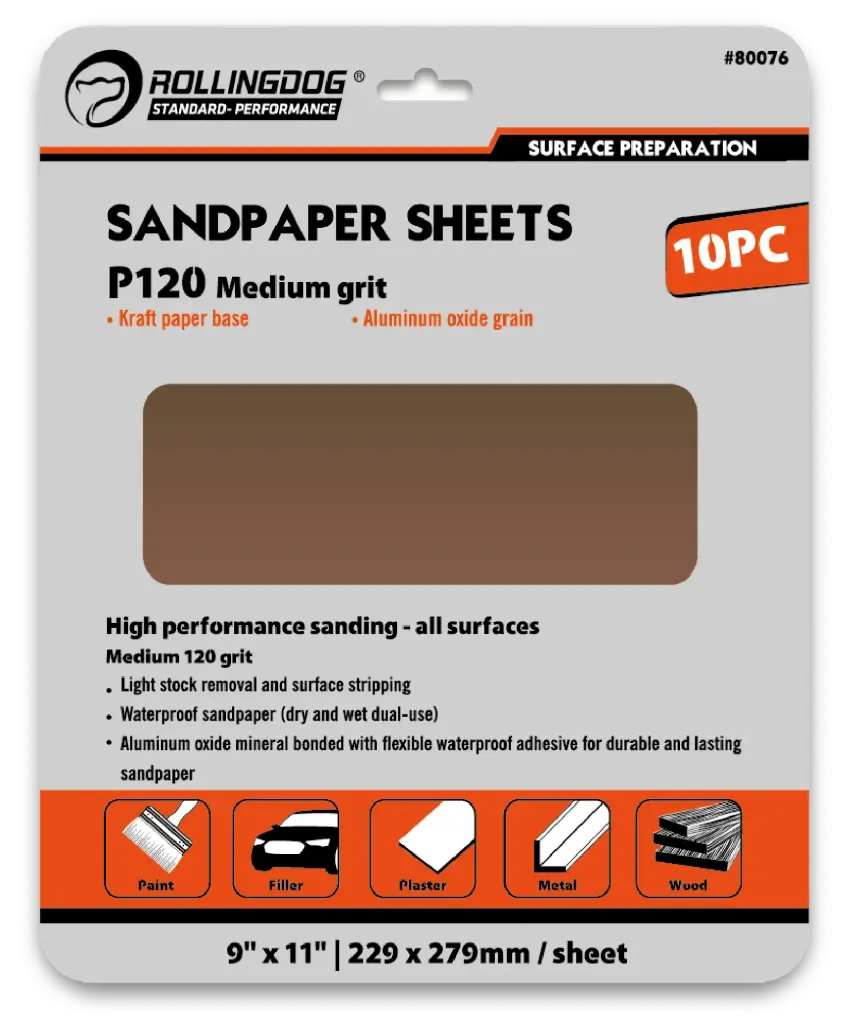 RollingDog Sandpaper P120 229 × 279 mm, 10-Pack